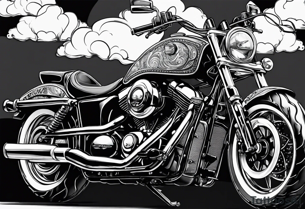 Motorcycle with clouds tattoo idea