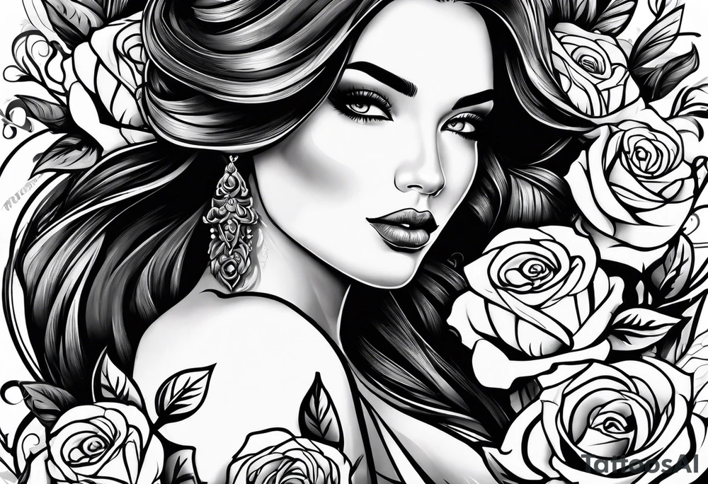 Beautiful woman roses tattoo idea