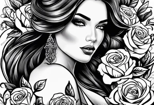 Beautiful woman roses tattoo idea