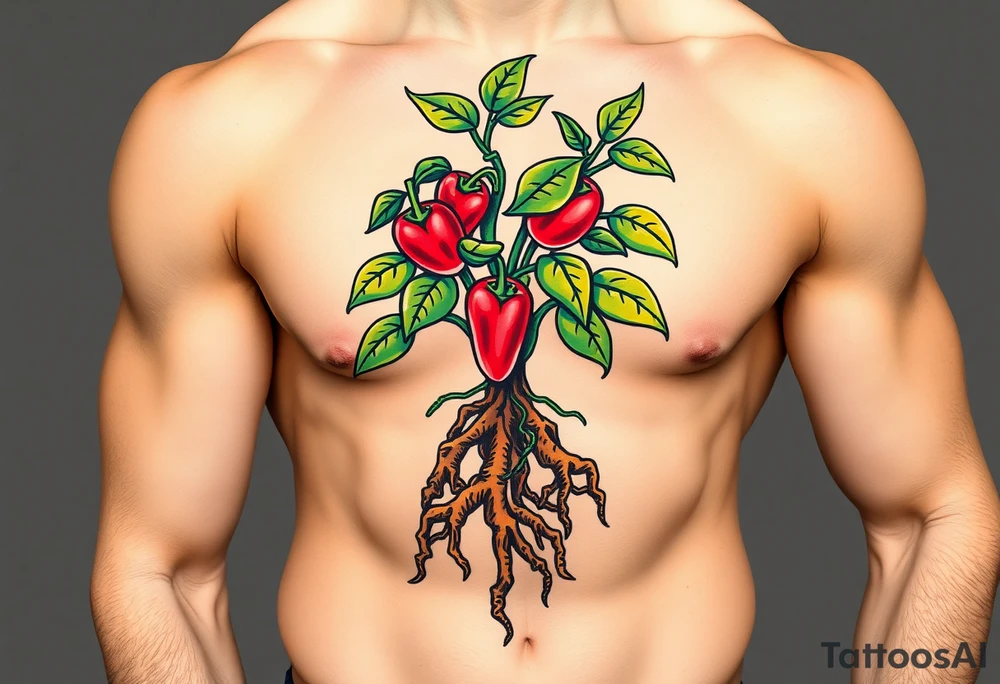 Pepper plant with roots tattoo idea