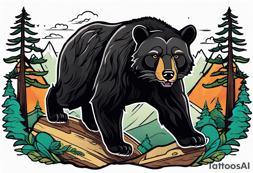 Pine forest black bear puma tattoo idea