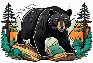 Pine forest black bear puma tattoo idea