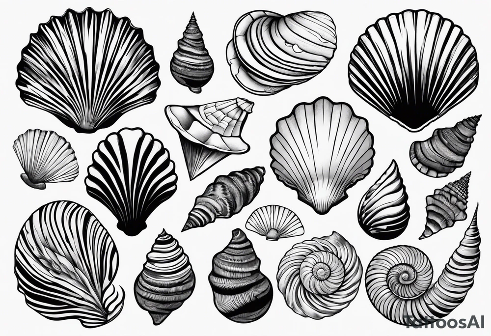 Variety of shell shapes flash sheet tattoo idea
