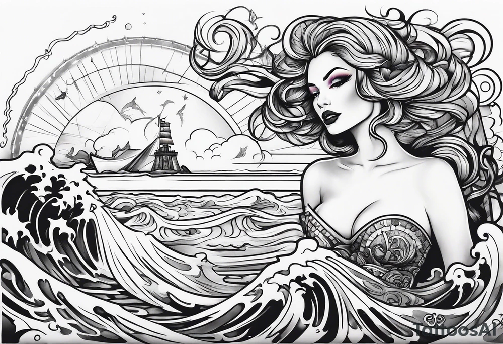 Sea witch pinup style tattoo idea