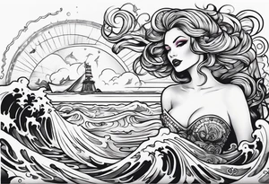 Sea witch pinup style tattoo idea