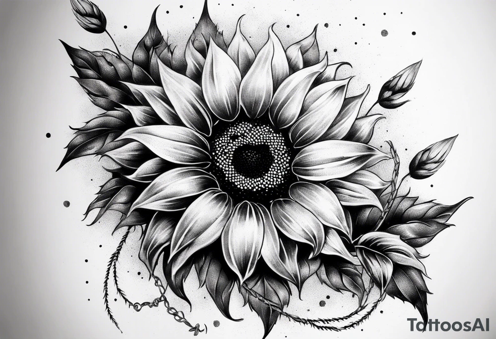 Sunflower, wheat, and barbed wire half sleeve tattoo idea