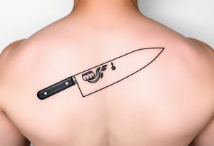 geometric fine line tattoo of a japanese chefs knife with visual representation of the 5 tastes tattoo idea