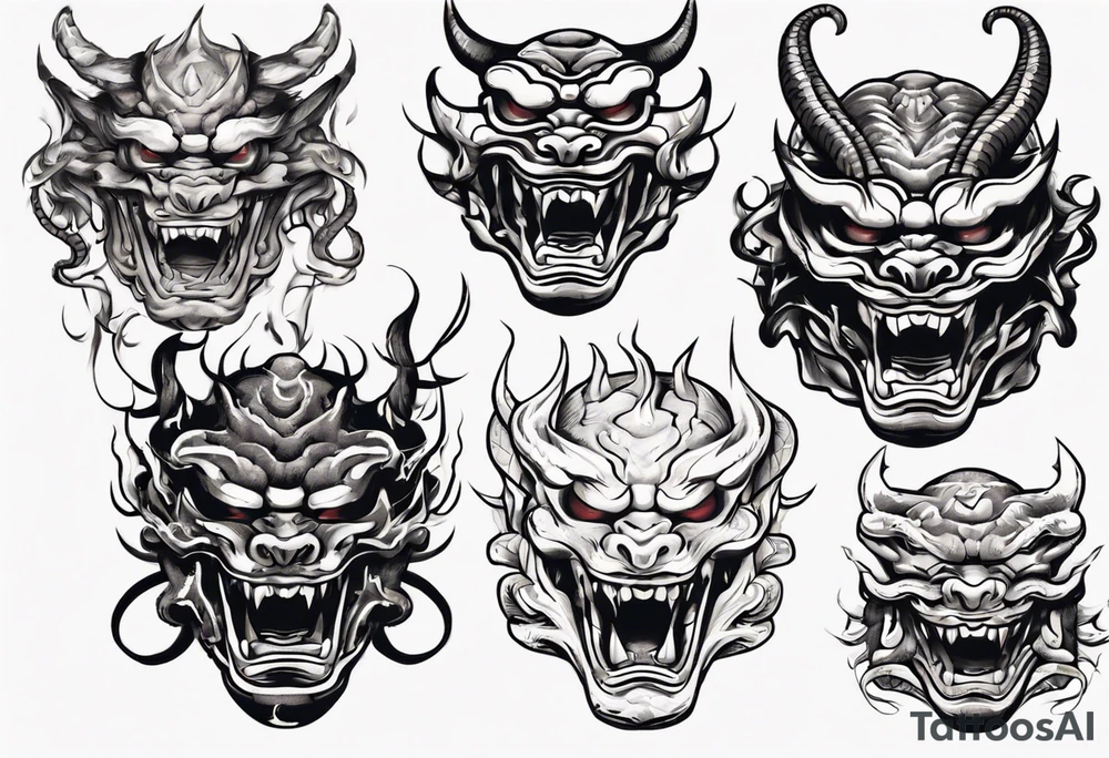 biting the snake  oni mask tattoo idea