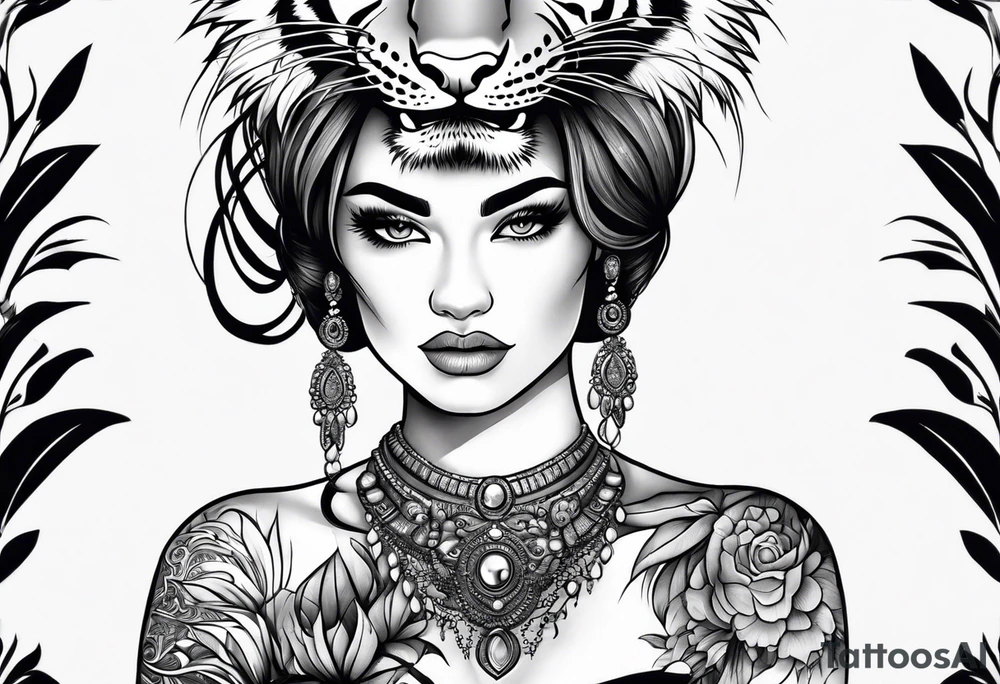 Tiger pelt on a woman's head tattoo idea