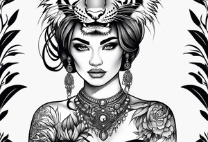 Tiger pelt on a woman's head tattoo idea
