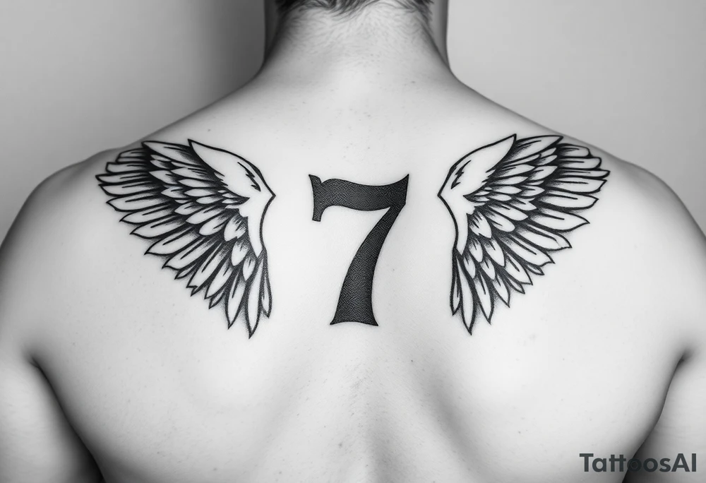 Angle wings with the number seven and a yankee jersey for forearm tattoo idea