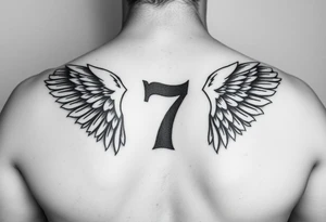 Angle wings with the number seven and a yankee jersey for forearm tattoo idea