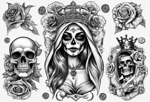 santa la muerta with money and crown
on the card tattoo idea