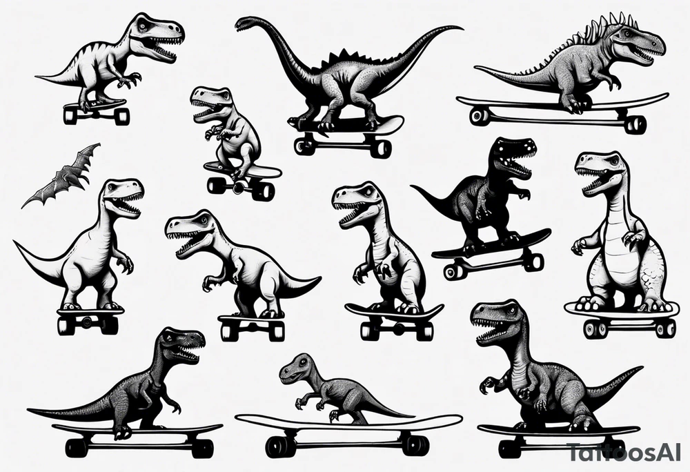 dinosaur riding a skateboard tattoo idea