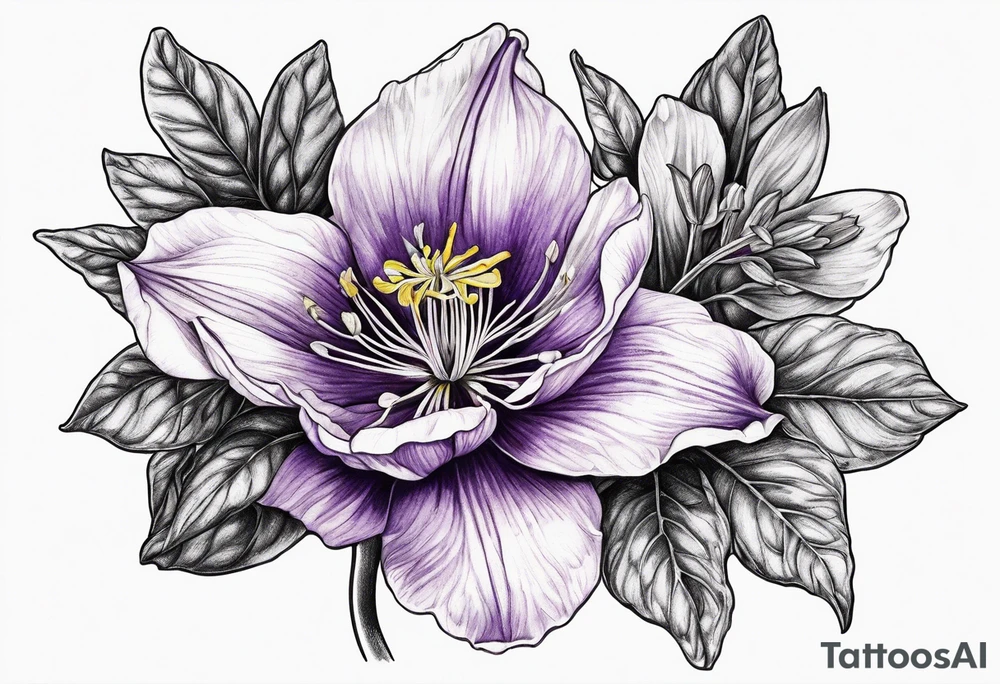 Columbine flower purple with stem in seep tattoo idea