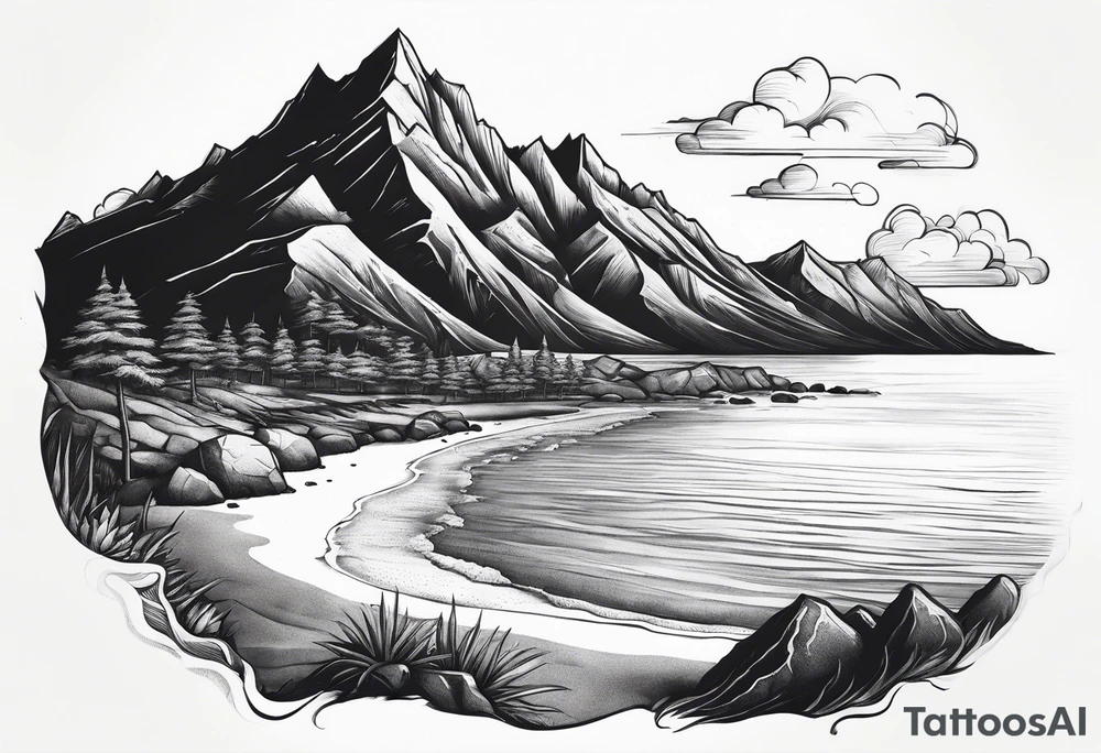 Mountain, beach, ocean tattoo idea
