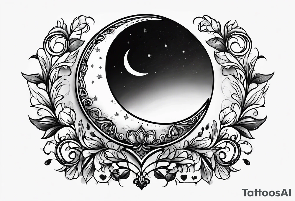 Crescent moon with a love heart inside tattoo idea