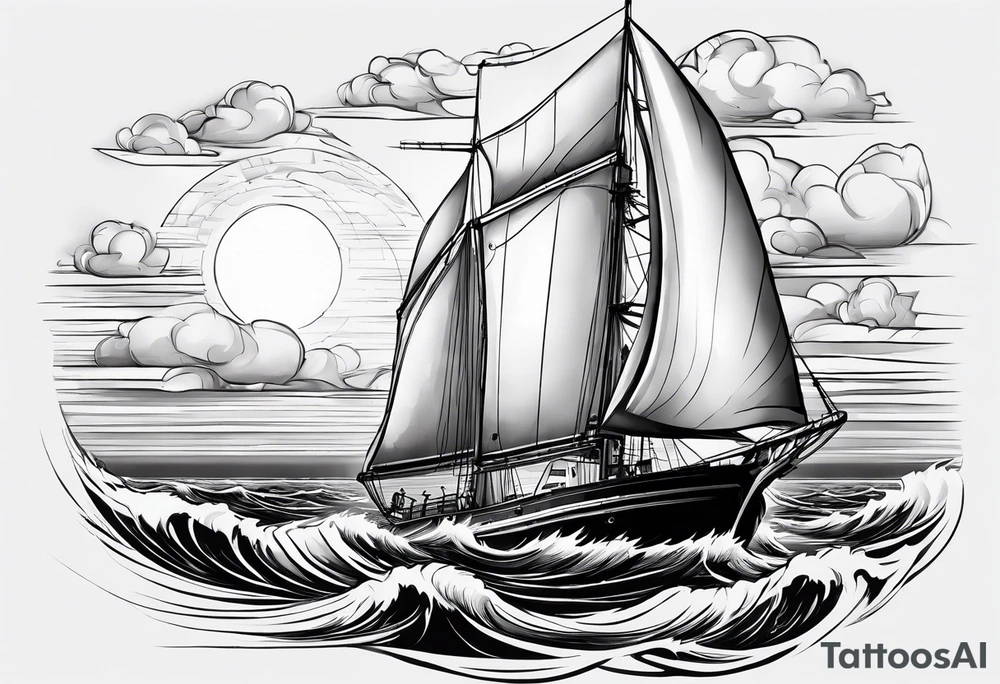 phare maritime dans un bateau a voiles vu du devant. tattoo idea