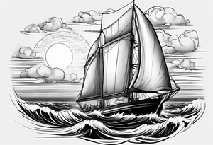 phare maritime dans un bateau a voiles vu du devant. tattoo idea