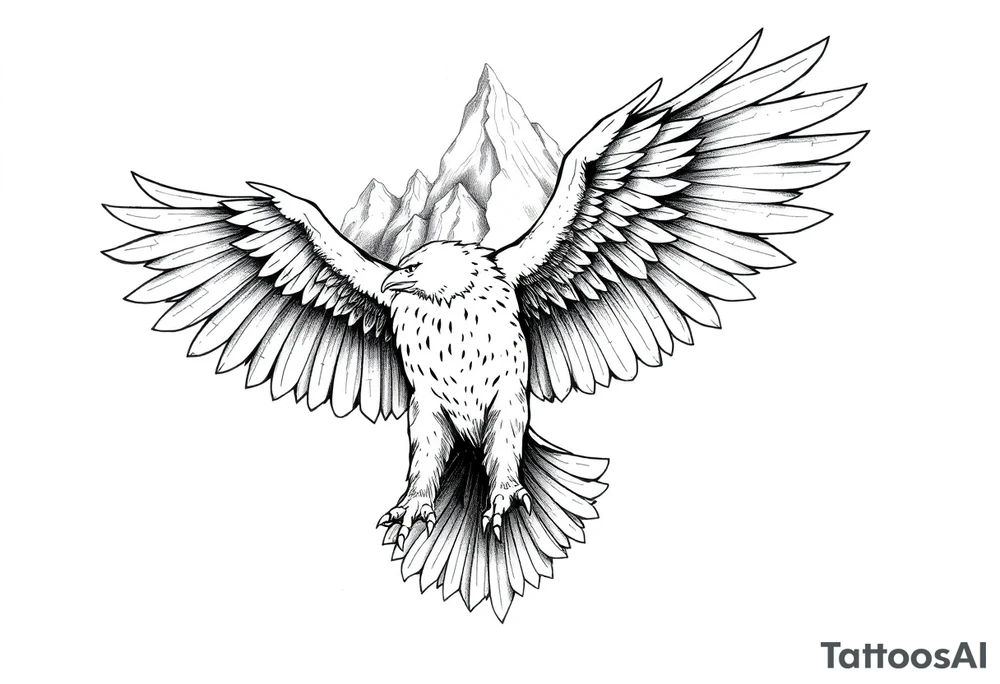 majestic eagle spreading wings against mountain peaks tattoo idea