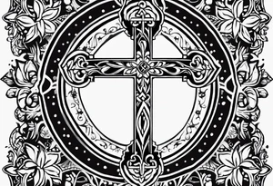 Create a small wrist sized tattoo that has Proverbs 31:25 "She is clothed with strength and dignity, and she laughs without fear of the future"

I would like a cross with text wrapped around it tattoo idea
