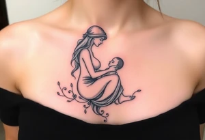 Mère assise  qui allaite son bébé tattoo idea