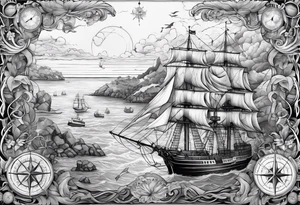 nautical map with oceanography for an arm sleeve tattoo idea