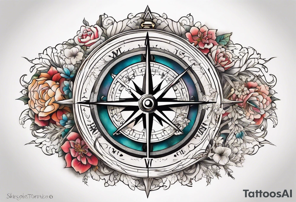 Compass wonderland skeleton white rabbit tattoo idea