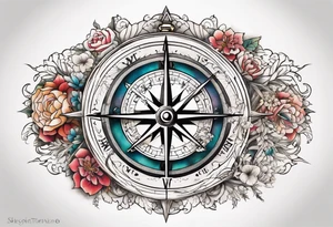 Compass wonderland skeleton white rabbit tattoo idea