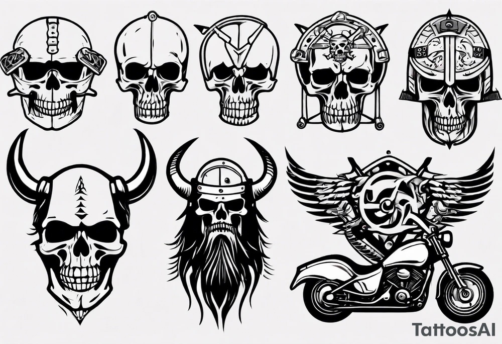 Viking skeleton head and motorcycle tattoo idea