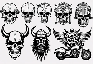 Viking skeleton head and motorcycle tattoo idea