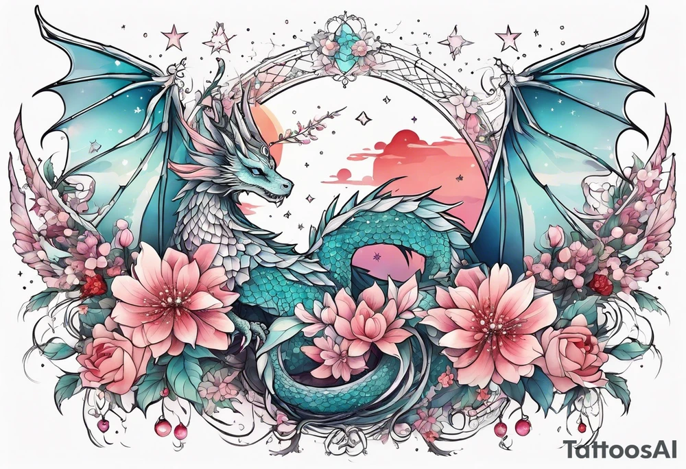 Constellation, wing , snow , cross , dragon female japan kawaii , flower tattoo idea