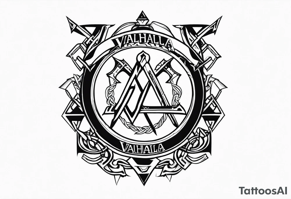 Valhalla steps shield sword axe Valknut barbed wire tattoo idea