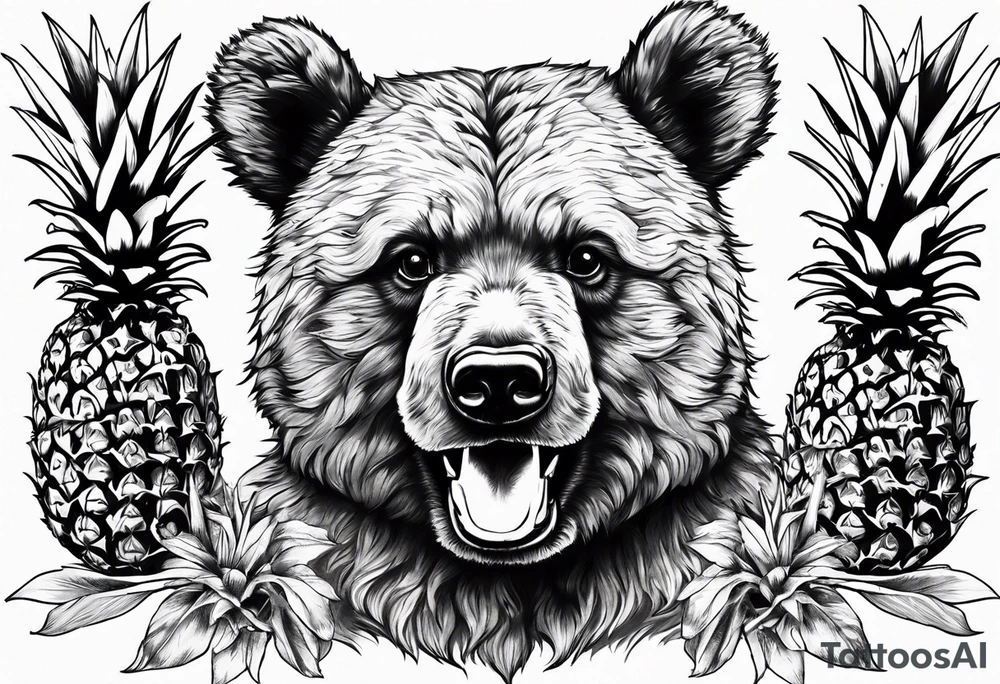 Teddy Bear biting pineapples tattoo idea