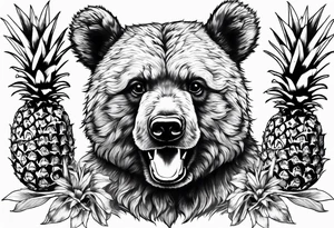 Teddy Bear biting pineapples tattoo idea