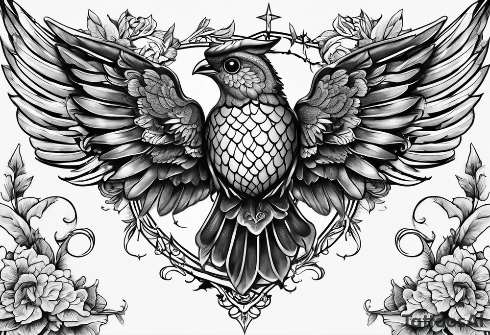 An angelic tattoo featuring an acorn with wings tattoo idea