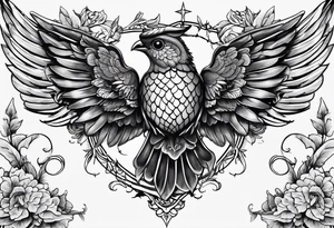 An angelic tattoo featuring an acorn with wings tattoo idea