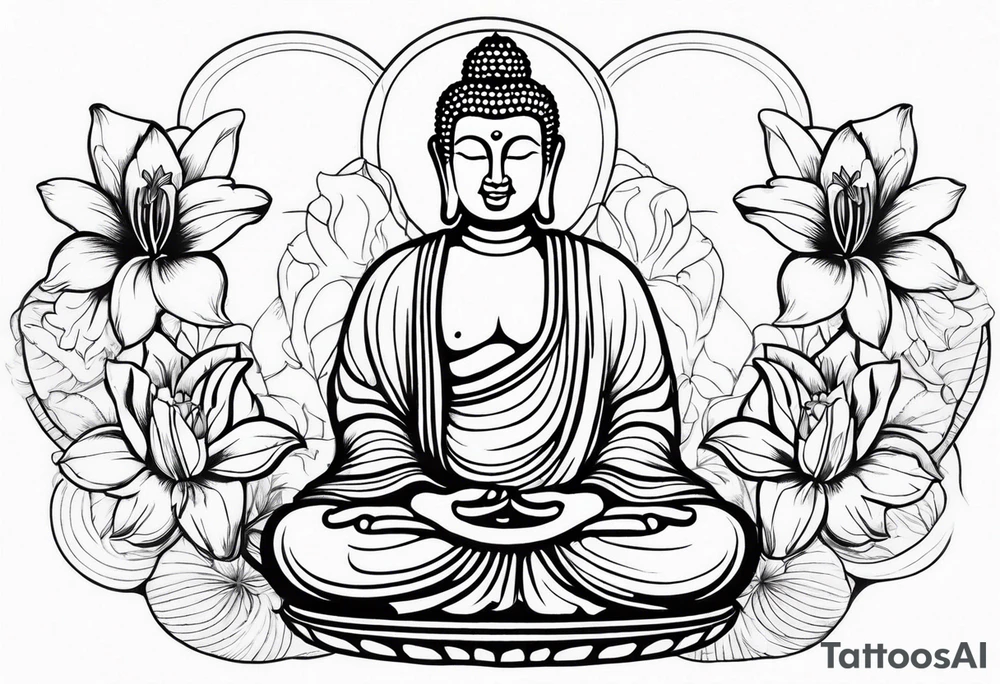 buddha and lilies tattoo idea