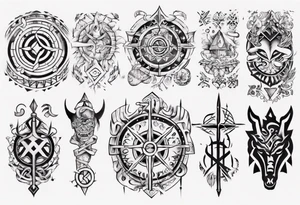 Upper arm sleeve of nordic symbols tattoo idea