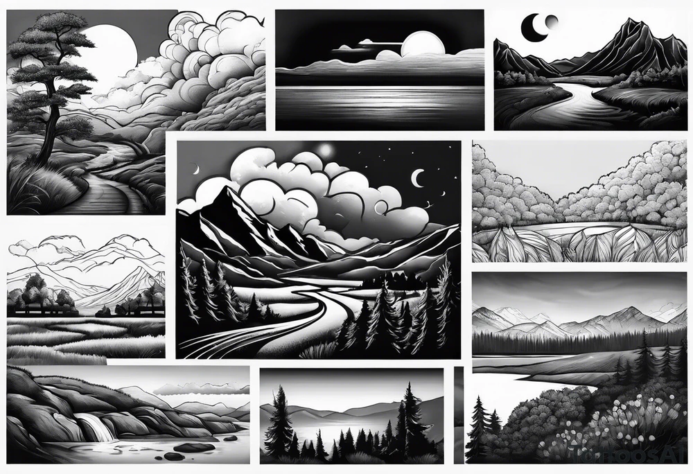 memorial landscape drawing tattoo idea