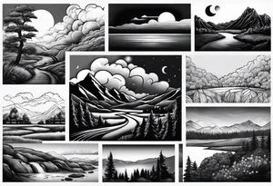 memorial landscape drawing tattoo idea