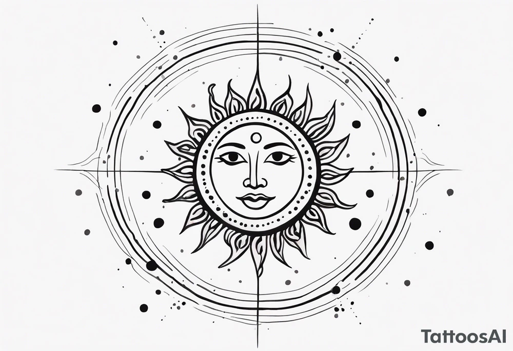 simple sun made of black dots and circles tattoo idea