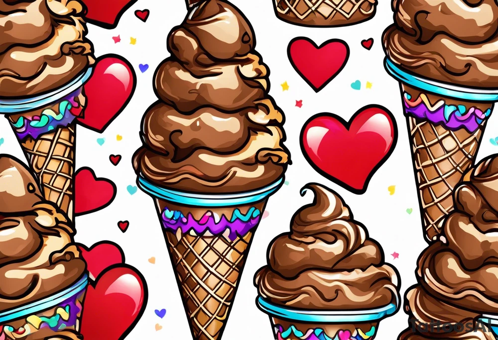 chocolate chip ice cream cone with one red heart tattoo idea