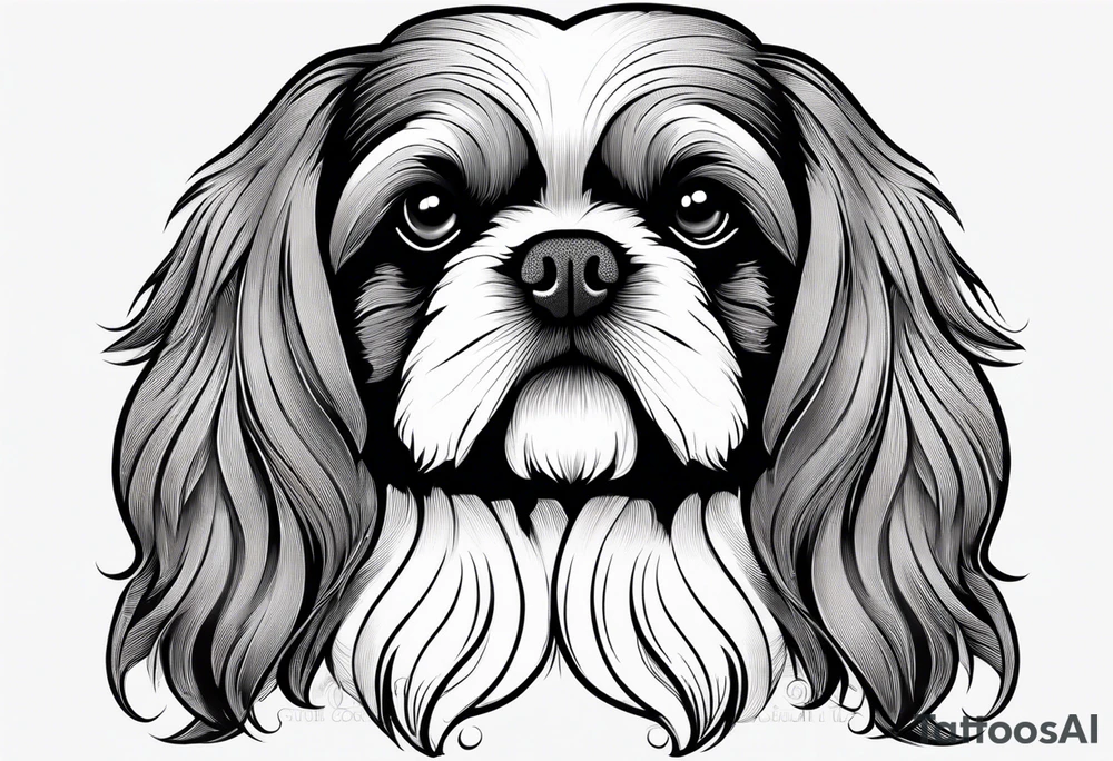 Design a small outline tattoo of a Shih Tzu with long hair flowing, capturing its adorable and regal presence. tattoo idea