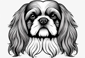 Design a small outline tattoo of a Shih Tzu with long hair flowing, capturing its adorable and regal presence. tattoo idea