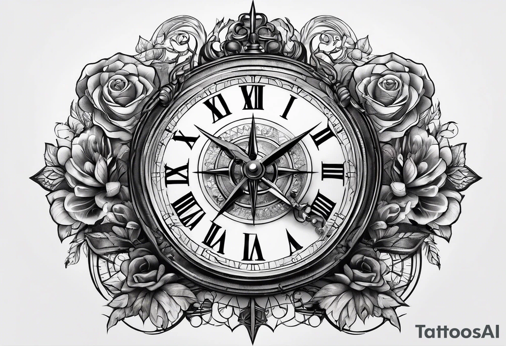 gear, clock and compass tattoo idea
