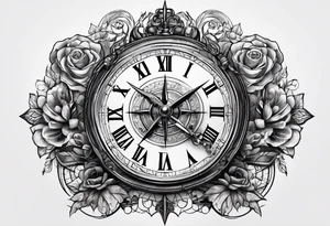 gear, clock and compass tattoo idea