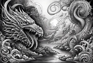 Lovecraftian creature, flowing into more futuristic technology elements. Half sleeve on arm. tattoo idea
