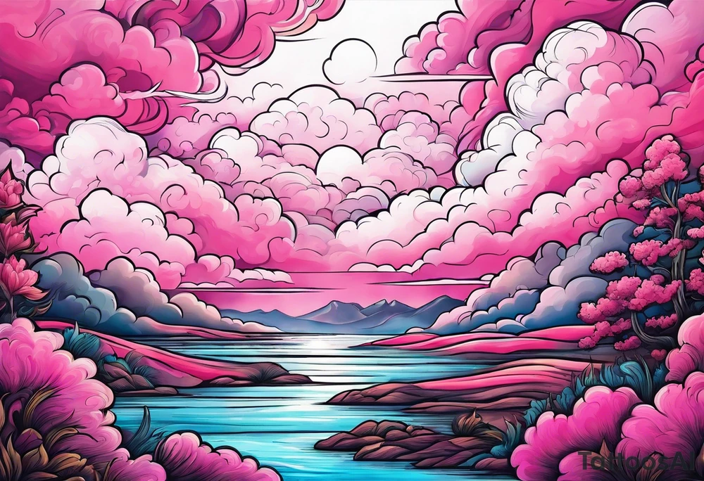 pink fluffy clouds tattoo idea