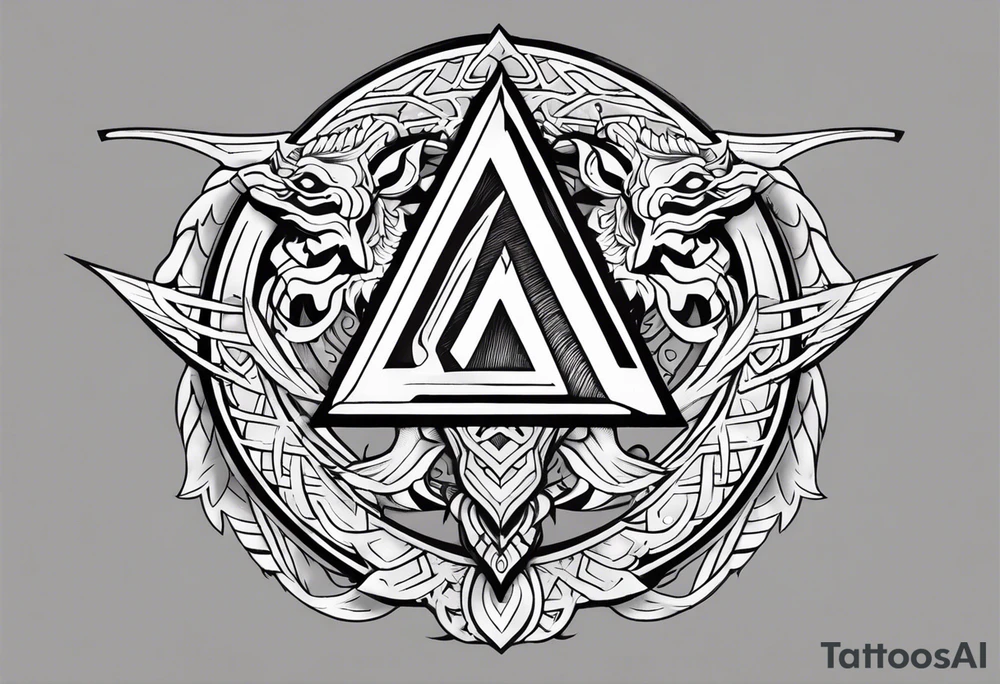 Valhalla sword shield dragon axe Valknut tattoo idea